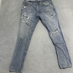 Hollister Men's blue distressed skinny denim Jeans Medium Wash 36x33‎